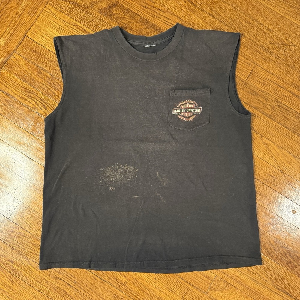 Vintage Distressed Iykyk Harley Davidson Black Muscle Tank Sleeveless Size Large